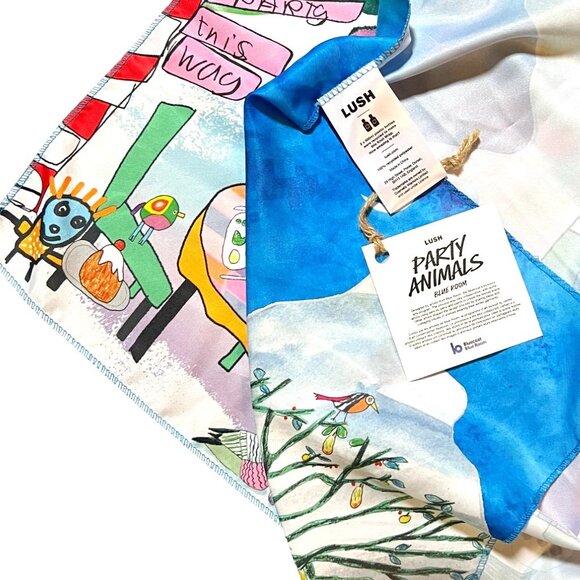 LUSH Limited Edition "Party Animals" 100% Recycled Polyester Knot Wrap, 27x27 - Picture 4 of 7